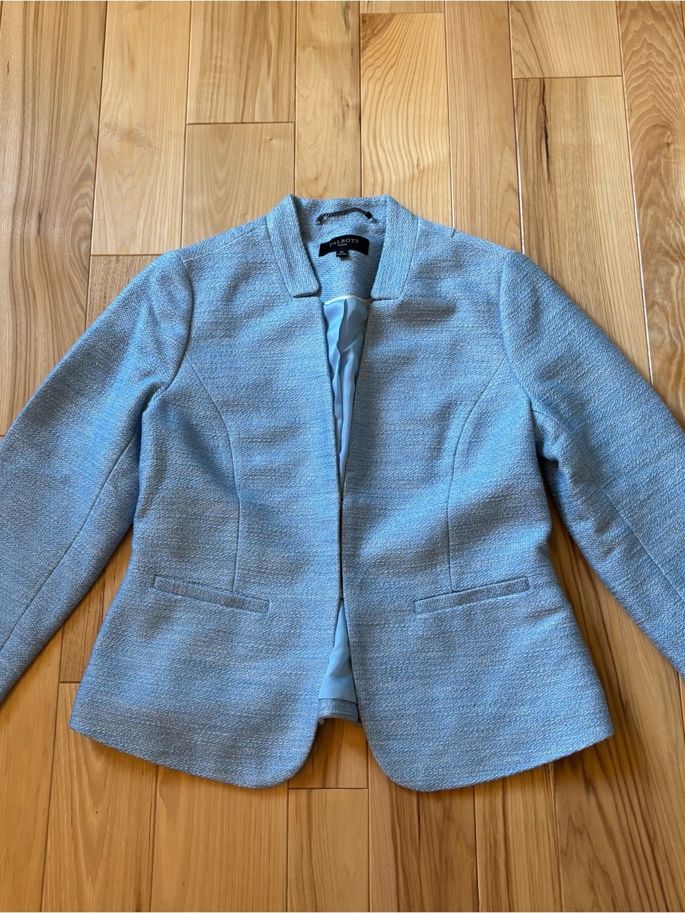 Talbots Blue Collarless Textured Cotton Blend Blazer Jacket 6 Petite